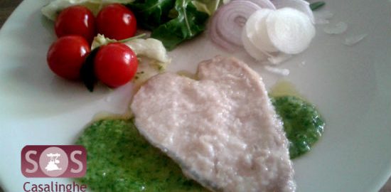 Scaloppine al limone e basilico con salsa di rucola