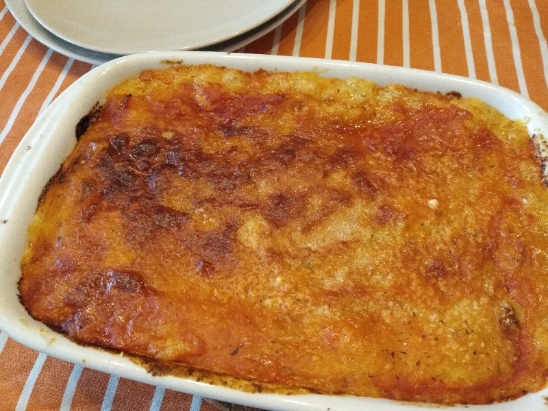 Polenta gratinata al pomodoro con fagioli